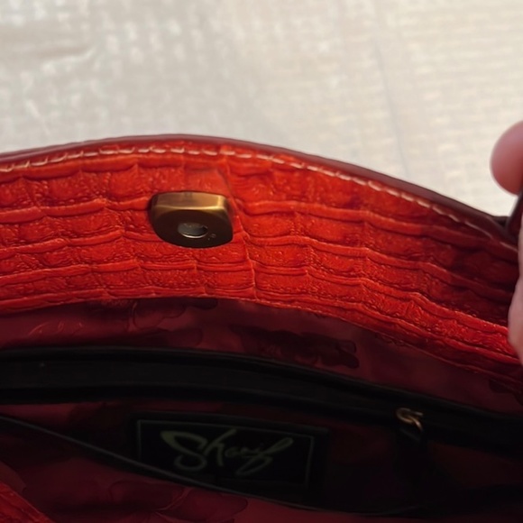 Sharif Studio Red Pebbled Handbag with Rhinestones, Used Once. - Picture 8 of 13